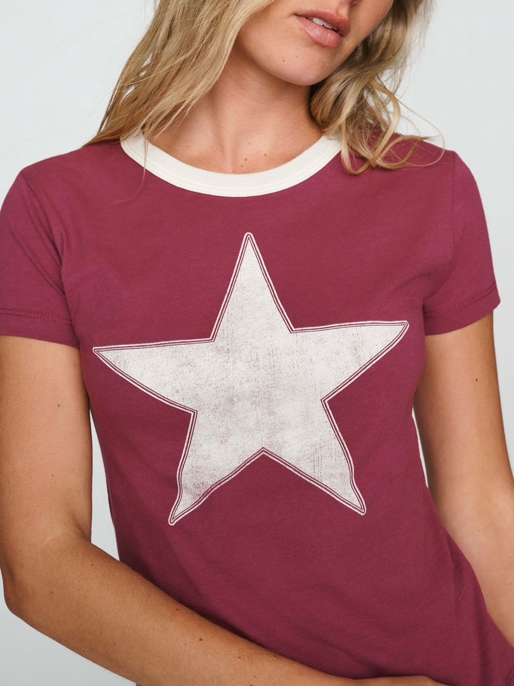 LETLUV Star Short Sleeve Ringer Crew Neck Tee NWT